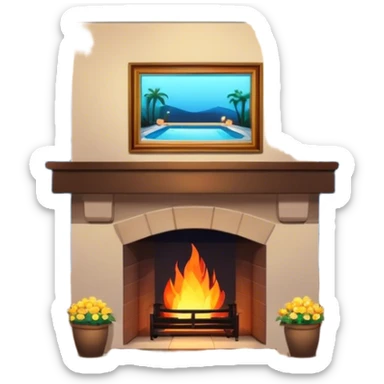 A fireplace by a pool at night sticker