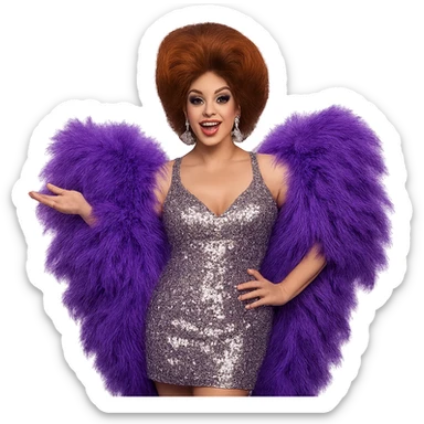 drag queen with feather boa and sparkling dress sticker
