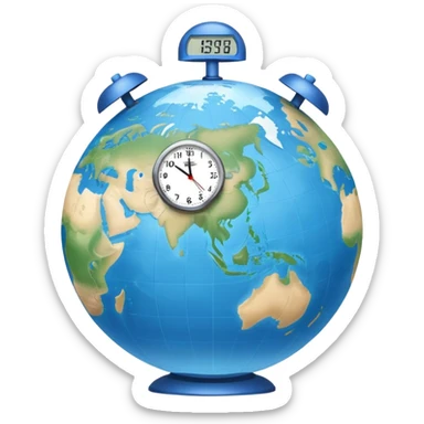 Earth globe with a small clock in the bottom corner, iOS style sticker