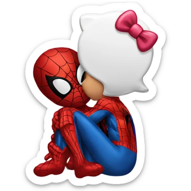 spiderman kissing hello kitty sticker