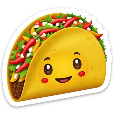 Mexican cuisine humanless avatar in bright emoji-style illustration. Taco with peppers, colorful palette, simple shapes, flat design, festive and bold. sticker