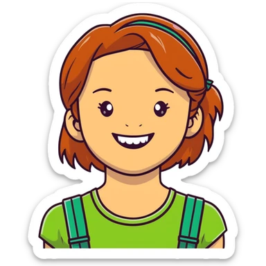 girl with green braces on her teeth smiling sticker