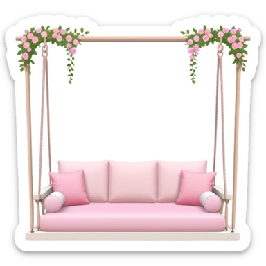Romantic pastel-white wooden pink cushions couch-swing with tiny flowers around sticker