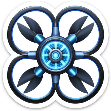 A Discord emoji of a black iron mechanical propeller or anchor with glowing blue energy lines. Steampunk-gothic fusion, high visibility, white background. sticker