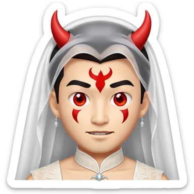 an asian male bride with the face of devil in wedding dress sticker