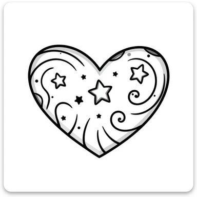 hand drawn heart with stars and swirls, doodle style sticker
