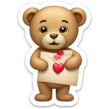 beige teddy bear teddy with an envelope and a heart in his hands sticker