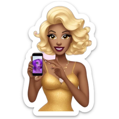 Drag queen making a selfie with an iPhone sticker