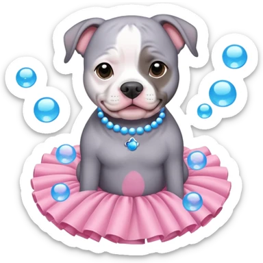 Grey Pibble in a tutu , surrounded by blue bubbles  sticker