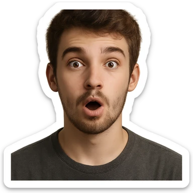 19-year-old boy with light beard and lightly grown mustache, surprised expression, portrait, detailed, realistic sticker