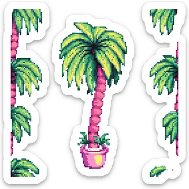 palm tree with pastel pink trunk and pastel green leaves sticker