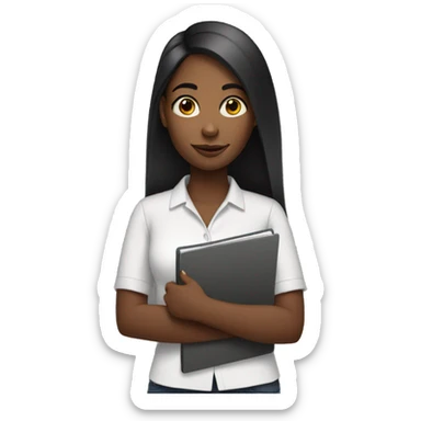 Young black woman with straight hair holding a clipboard sticker