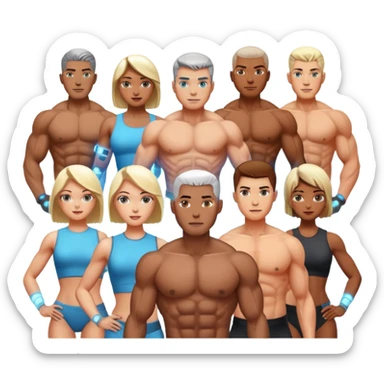 five pumped up men and women with visible cyber implants sticker