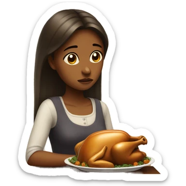 sad girl with thanksgiving food sticker