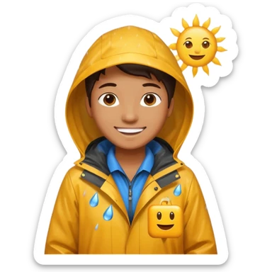 create a realistic emoji of a weather situations with a logistic worker in it, sun, rain, snow sticker