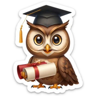 Owl smiling with graduation hat and diploma in claws sticker