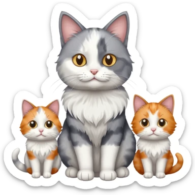 a fluffy grey and white cat sitting with 2 other cats sticker