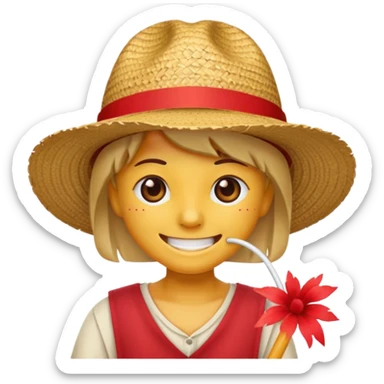 Fait moi cette emoji 🏴‍☠️ et rajoute sur la tête un chapeau de paille avec un fil rouge  sticker