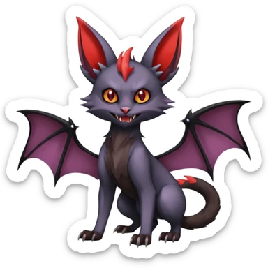 dark edgy dull pointy edgy Noivern-Noibat-Purloin-Torracat-Lykoi-Caracal-cat-Fakemon-fusion-hybrid-creature, with bat-wings on head as ears sticker