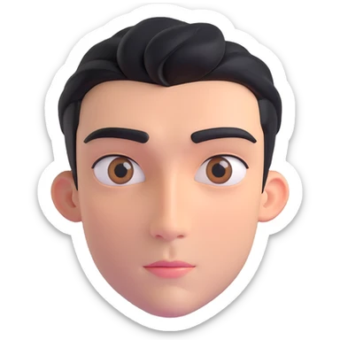 high-detail 3D emoji-style head of a handsome man, front-facing, eyes slightly upward, thoughtful and calm, symmetrical features, smooth skin, soft lighting sticker