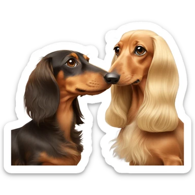 long haired blonde Dachshund with brown haired woman  sticker