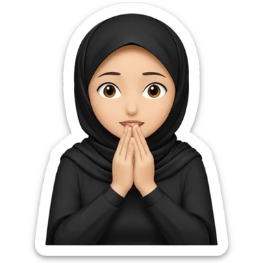 Hijabi girl sitting and hiding her face from her hands made into half open fists and completely covered her face sticker