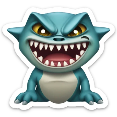 Angry gremlin with shark teeth crying sticker