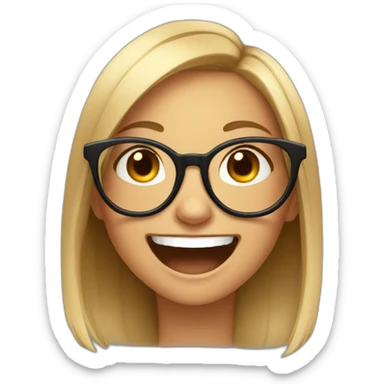 A girl with hair wearing glasses and her eyes are big and laughing  sticker