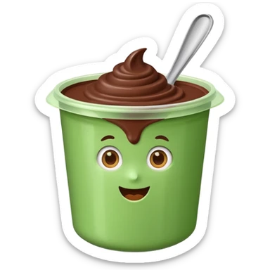 A chocolate yogurt with green packaging sticker
