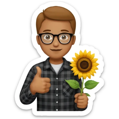 Make my biology teacher shes light brown, wears glasses, fat, all black flannel and sunflower shirt under and make her give 1 thumbs up sticker