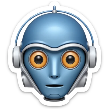 tête de robot cosmonaute bleu et blanc avec une antenne et des yeux plié sticker