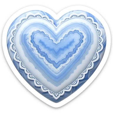 Heart-shaped blue lace agate cabochon with pastel blue and white banded lace-like patterns sticker