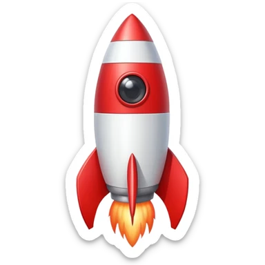 A red and white rocket with large cute eyes and eyelashes sticker