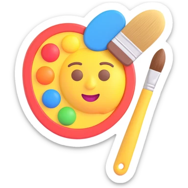 painter's palette with brush, 3D emoji style, primary colors, cartoon look, no text sticker