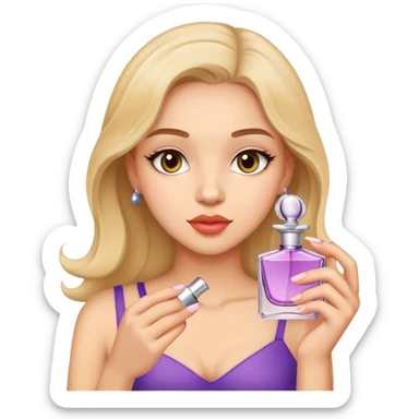 A pretty girl holding perfume and smelling it sticker