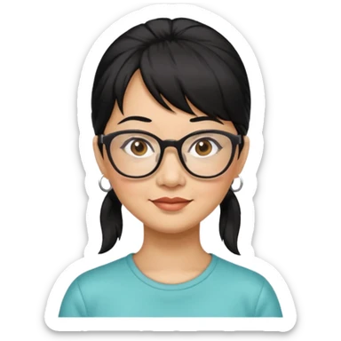 filipino woman black hair in one pony tail with straight bangs and big glasses, 60 yr old

 sticker