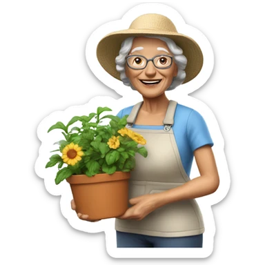 3d hyper realistic senior woman gardening  sticker
