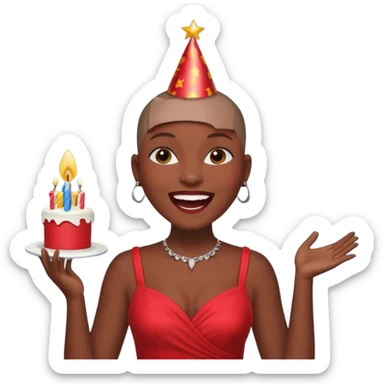 Classic mustang dark women with shaved head sing happy birthday sticker