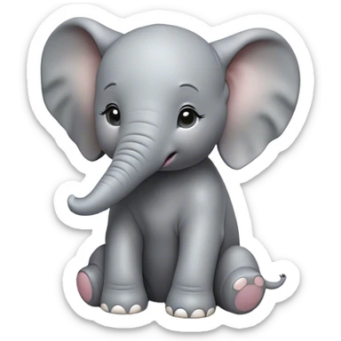 Cinematic Noble Baby Elephant Portrait Emoji, Poised and regal, with a tiny, endearing build and a soft, smooth gray hide, delicate floppy ears and a small, curious trunk, deep-set soulful eyes, Simplified yet sharp and sophisticated features, highly detailed, glowing with a gentle, dignified glow, high shine, intelligent and adorable, stylized with an air of miniature majesty, focused and attentive, soft glowing outline, capturing the essence of a watchful and confident little elephant, so majestic it feels as though it could toddle out of the screen with effortless authority! sticker