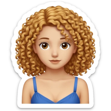 girl with curly golden hair, brown eyes, blue camisole dress sticker
