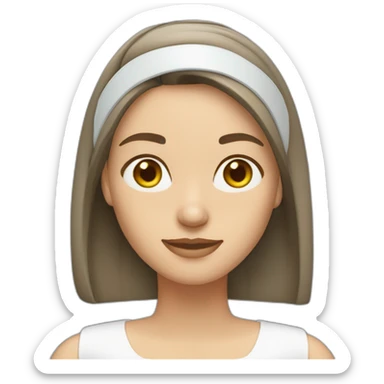 white brunette medium length straight hair woman with headband at a computer sticker