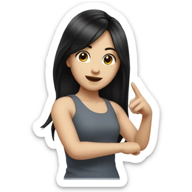amiling asian girl with white skin twirling black straight hair with her finger  sticker