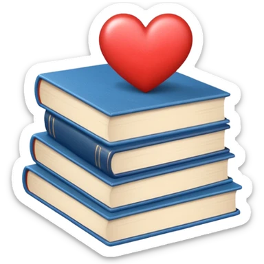 a beige stack of books with one heart blue sticker