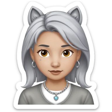 Female with Silver Necklace, grey skin,pony hair, more bright silver,highlight necklace, different expressions. sticker