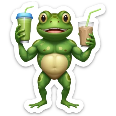 crazy muscular frog drinking protein shake sticker