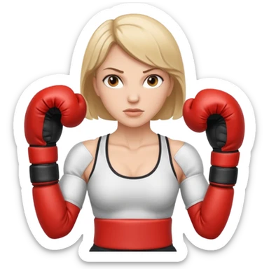 white woman emoji with boxing gloves, in defensive guard sticker