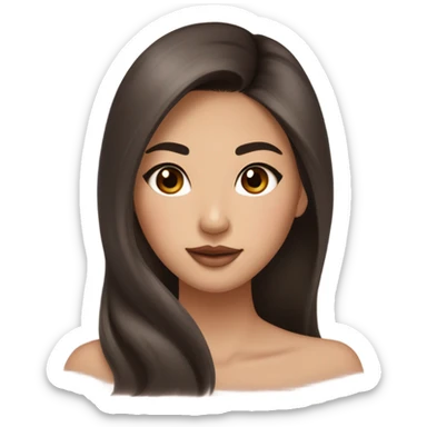 beautiful wasian girl with smokey eyeliner + blush + long blowout brown hair + brown doe eyes + huge lips sticker