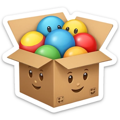 cardboard box with toys, realistic sticker