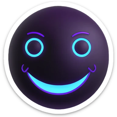 smiley face emoji in 3D style with Tron-inspired glowing blue and purple accents sticker