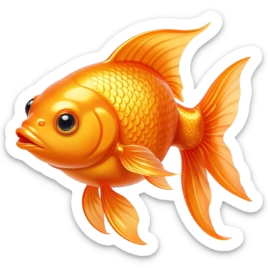 Cinematic Cute Orange Goldfish Portrait Emoji, Head tilted playfully and inquisitively, featuring a glossy, vibrant orange body with delicate, flowing fins, round, sparkling golden eyes filled with curiosity, Simplified yet irresistibly adorable features, highly detailed, glowing with a warm, friendly glow, high shine, affectionate and lively, stylized with a touch of whimsy, bright and endearing, soft glowing outline, capturing the essence of a mischievous yet loving goldfish, so playful it feels like it could swim out of the screen and into your heart! sticker